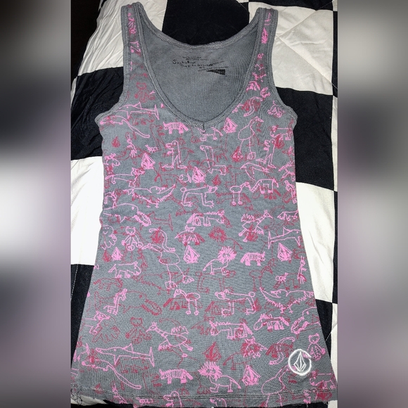 Volcom Limited Edition Animal Print V-Neck Tank Top Size Medium Y2K Vintage - Picture 1 of 5